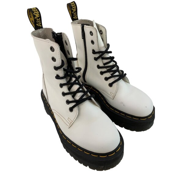 Unisex Dr. Martens Jadon White Leather Platform Boots Size 5 Men / 6 Women - Picture 3 of 11